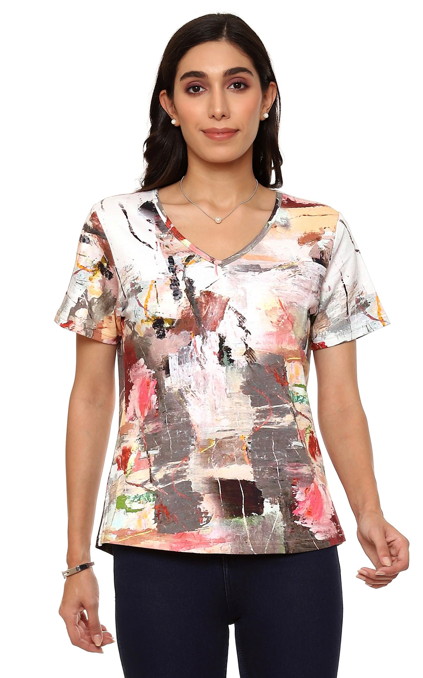 Wells V-Neck Abstract Print Top