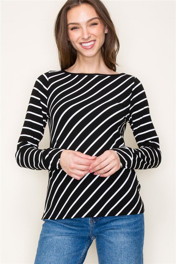 Boat Neck Striped Baby Ribbed Top