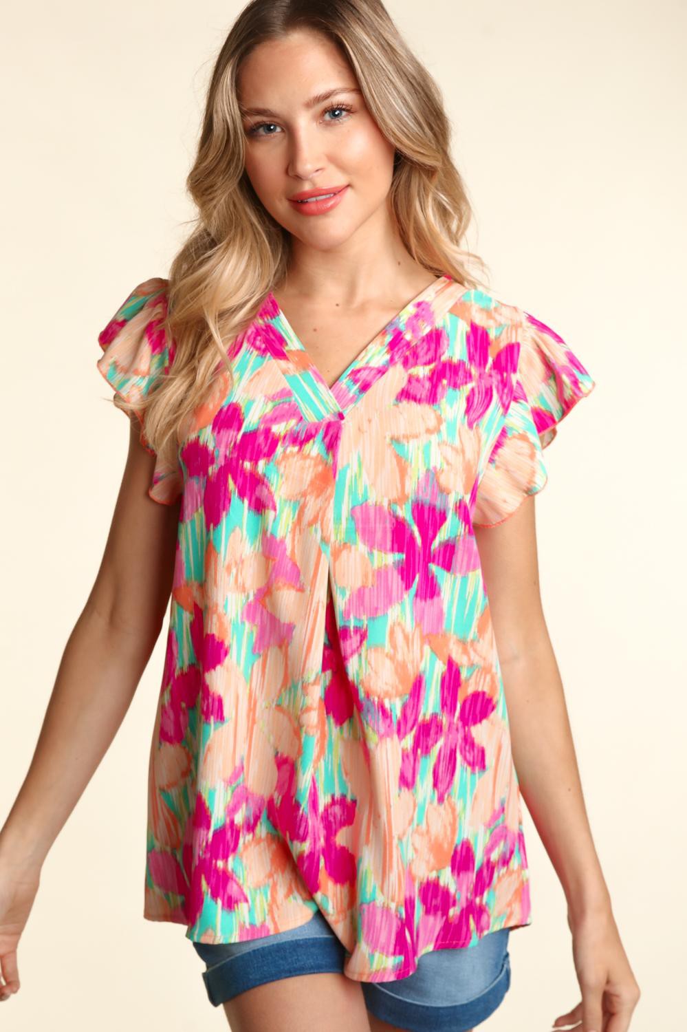 Floral Ruffle Frill Sleeve Top