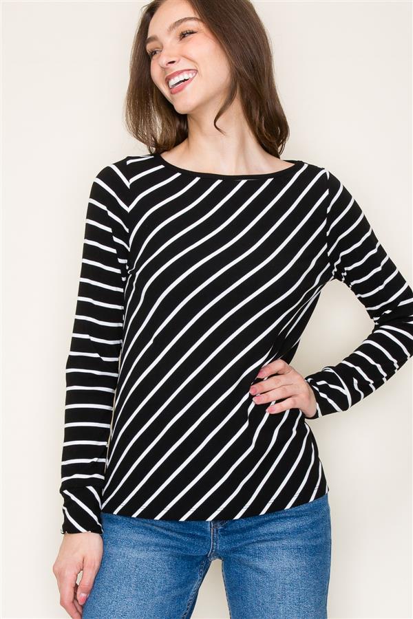 Boat Neck Striped Baby Ribbed Top