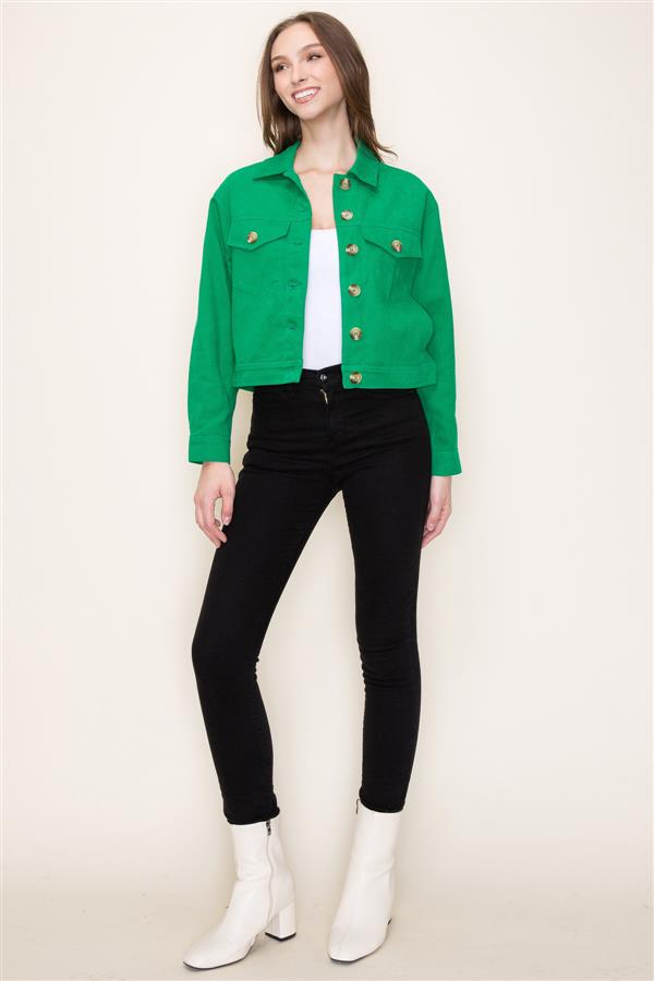 Collared Cropped Cotton Twill Jacket
