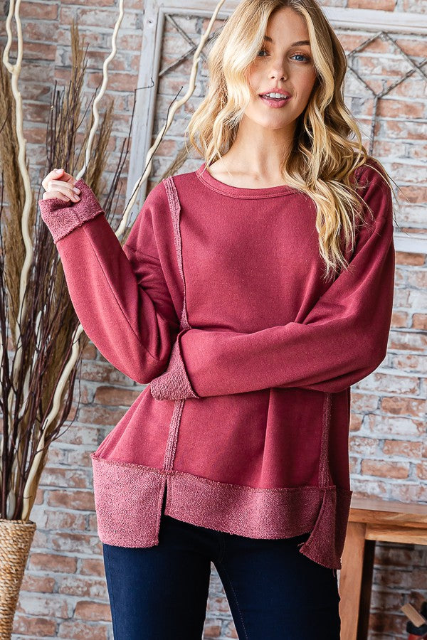 Hi Low Exposed Stitch Knit Sweater