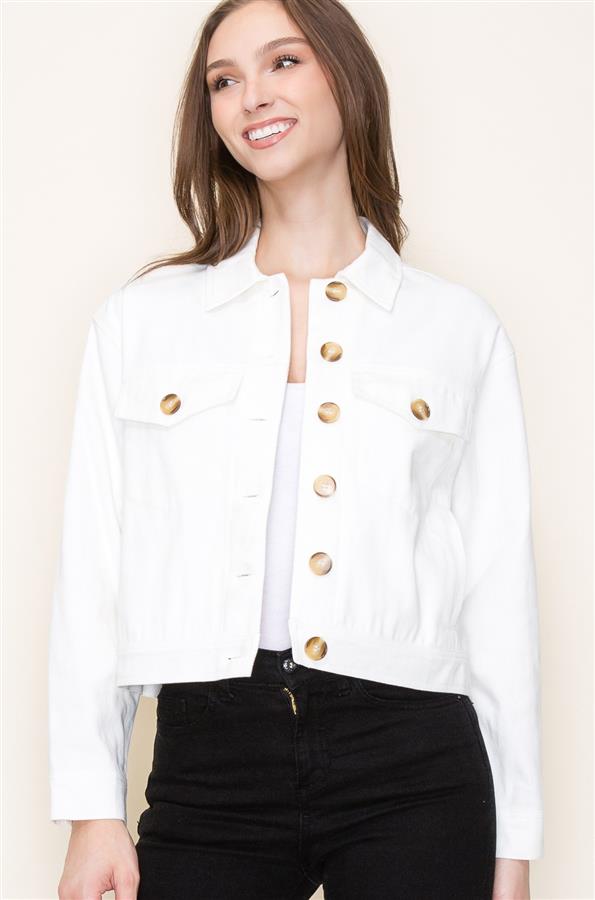 Collared Cropped Cotton Twill Jacket