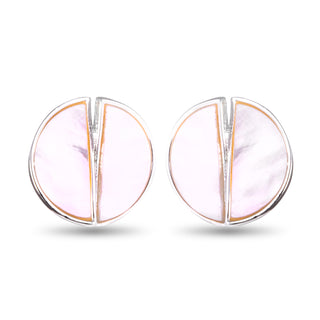 Double Semi Circle Mother of Pearl Earrings - Silver