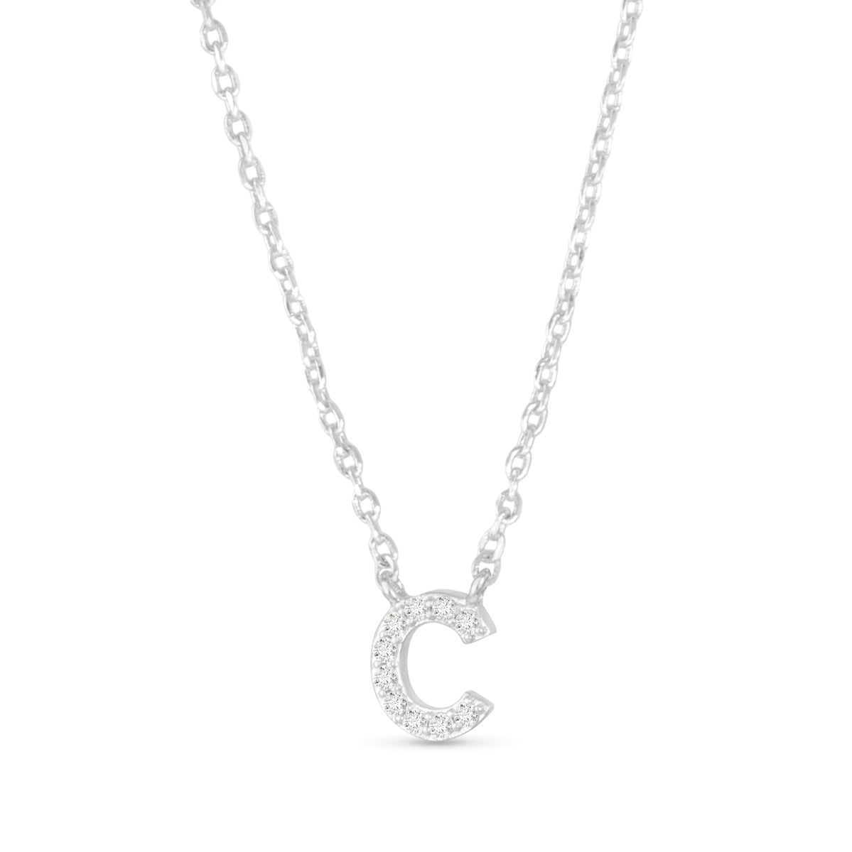 Silver CZ Initial Necklace - C