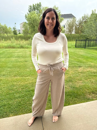 Pull-On Pinstripe Barrel Pants