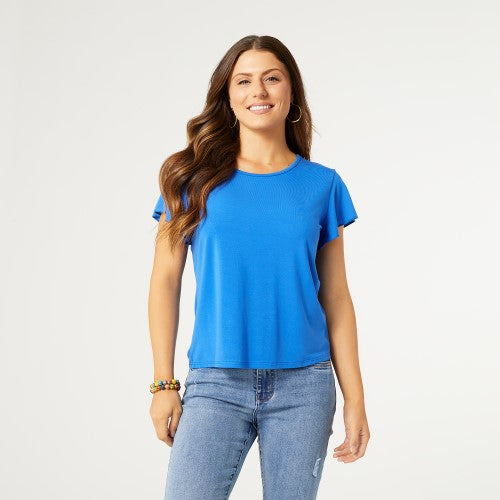 Flutter Sleeve Solid Color T-Shirt