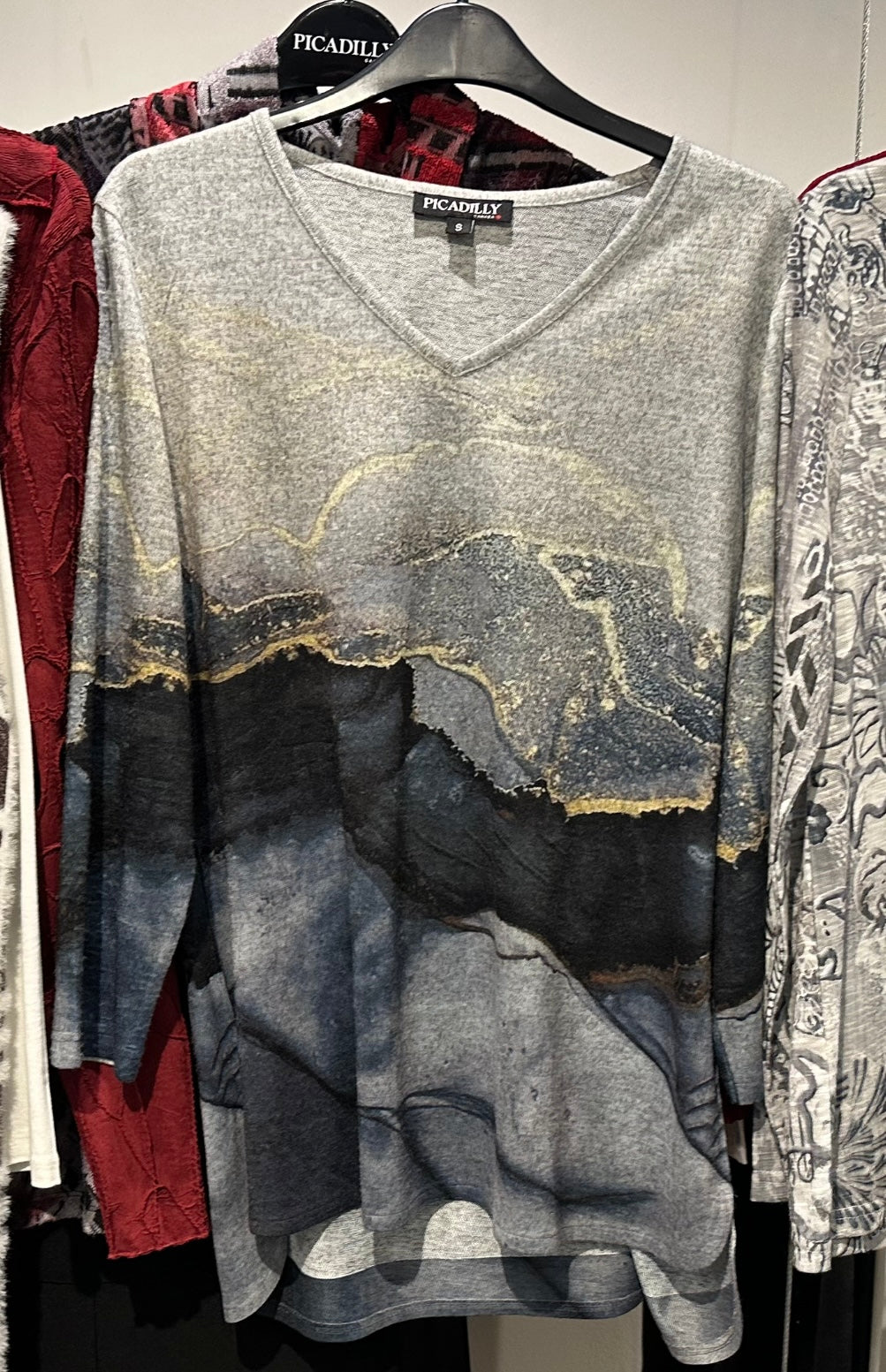 V-Neck Abstract Print Top