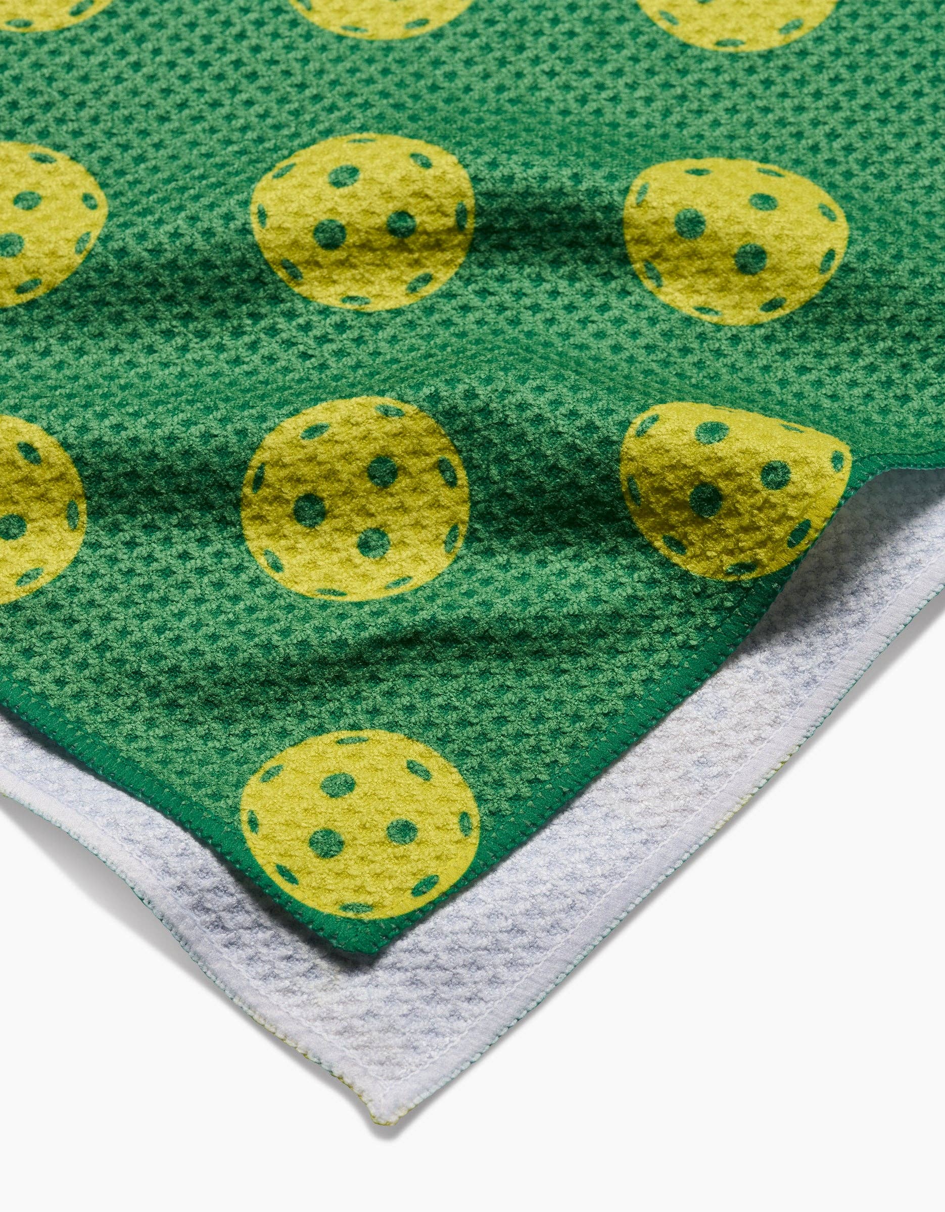 Up-close view of Geometry pickleball towel.