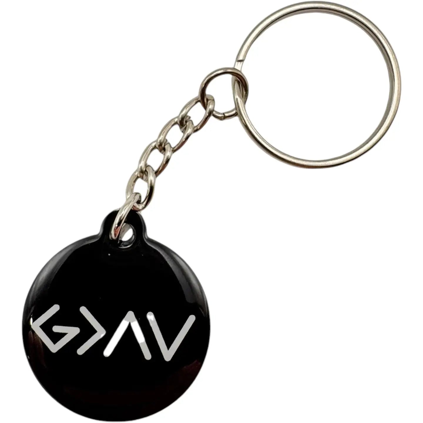 Tap To Pray Keychain God Is Greater Black