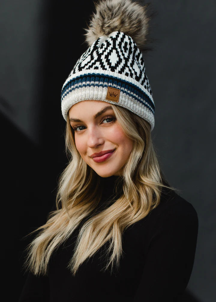 Patterned Knit Pom Hat