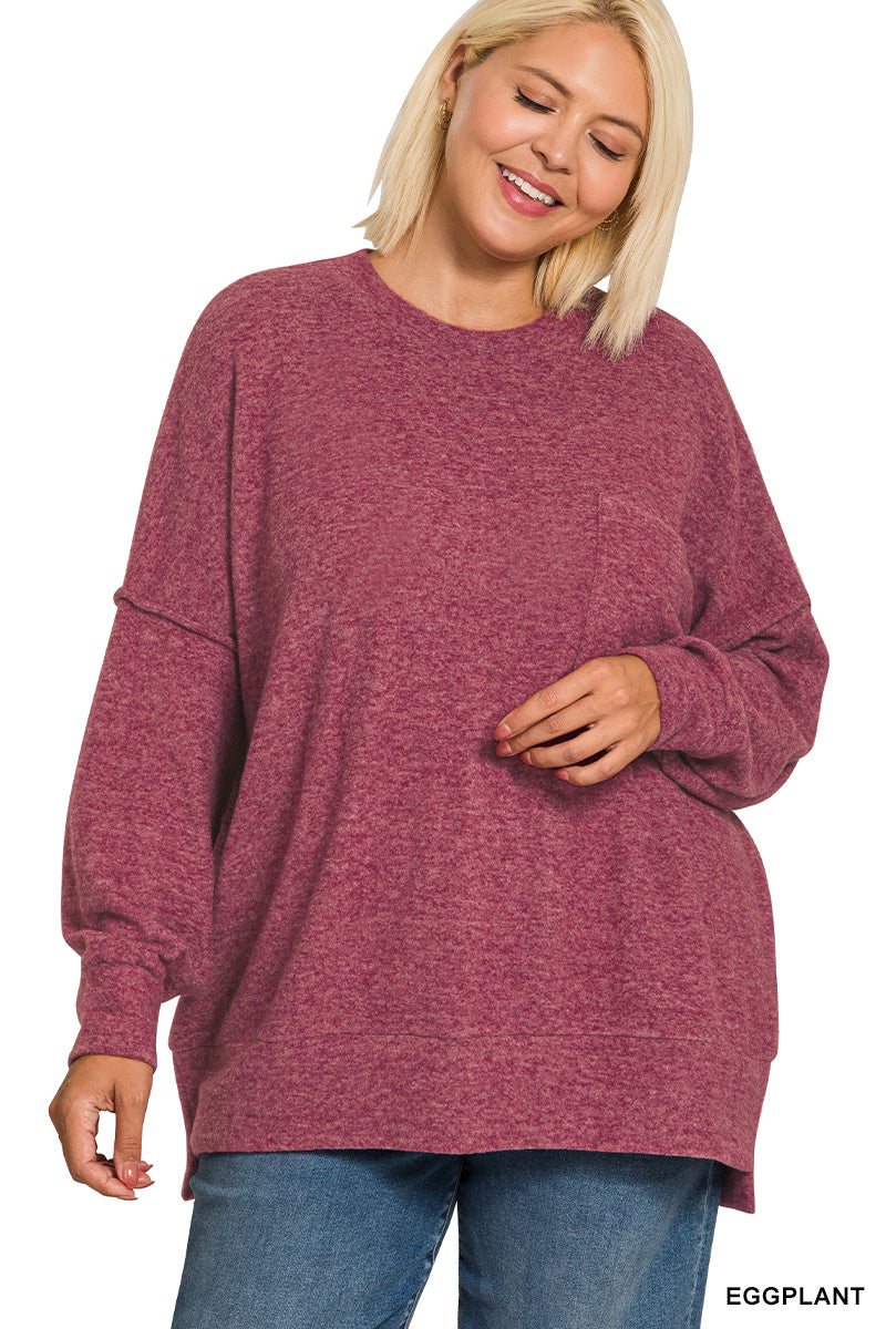Plus Brushed Melange Oversized Top