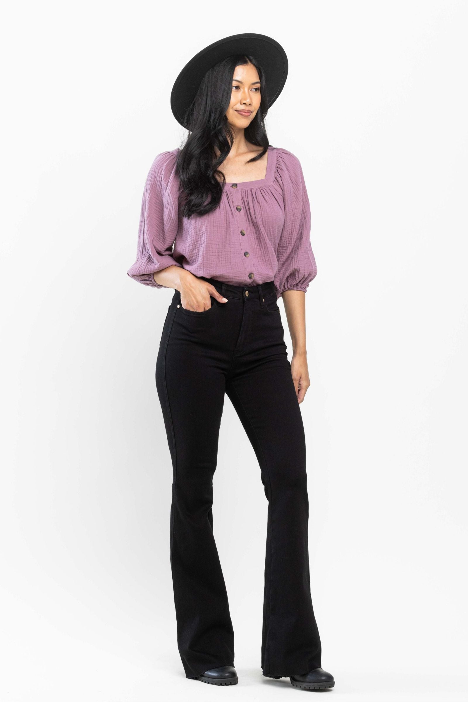 Judy Blue Tummy Control Cut Hem Flare Jeans