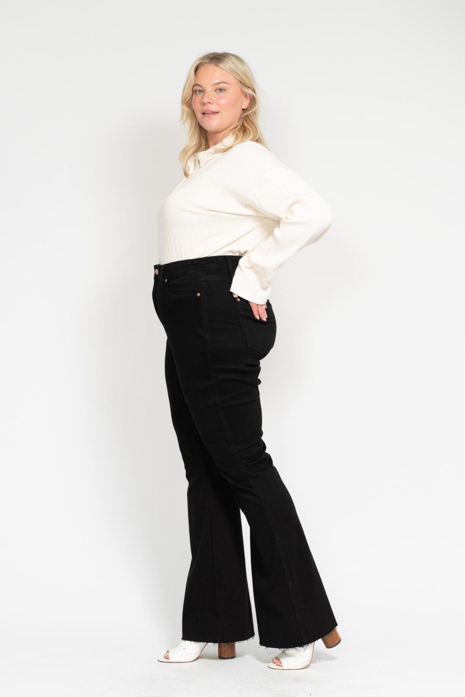 Judy Blue Tummy Control Cut Hem Flare Jeans