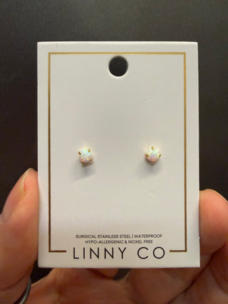 Venus White Opal Gold Screwback Stud Earrings