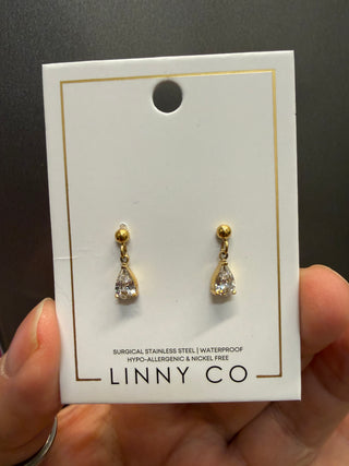Millie Teardrop CZ Gold Screwback Stud Earrings