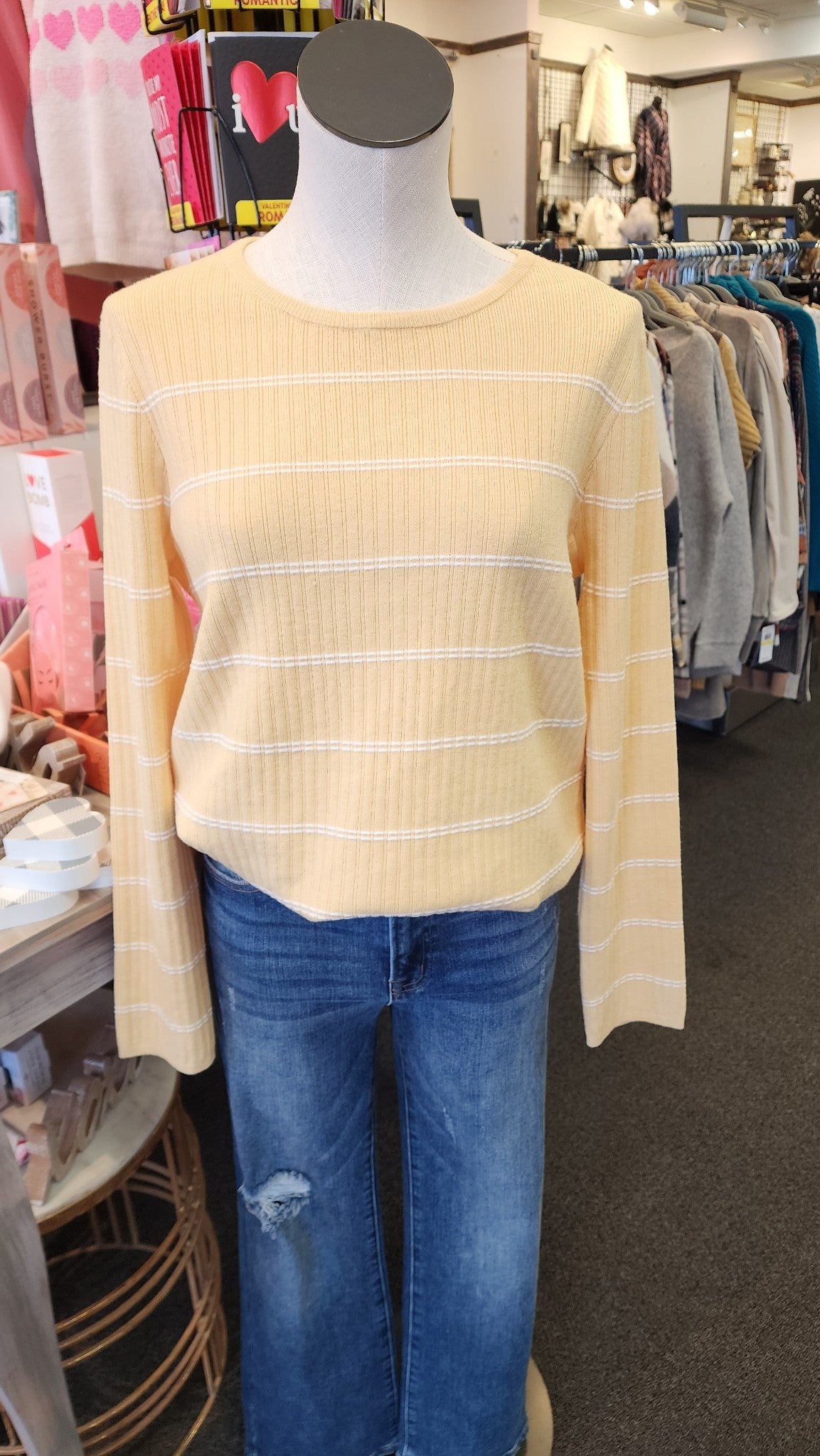 Textured Stitch Stripe Crew Neck Sweater