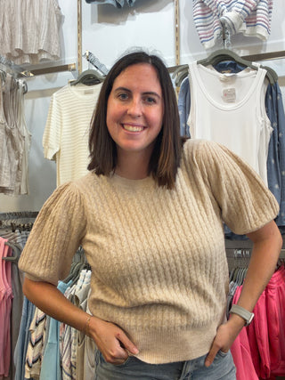 Short Sleeve Mini Cable Knit Sweater