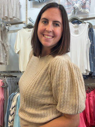 Short Sleeve Mini Cable Knit Sweater