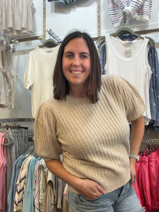 Short Sleeve Mini Cable Knit Sweater