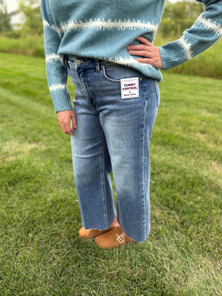 Women's High Rise Crop Wide Leg Creased Jeans