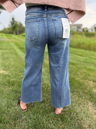 Women's High Rise Crop Wide Leg Creased Jeans