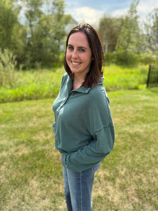 Women's Mineral Wash Button-Neck Pullover Sweatshirt