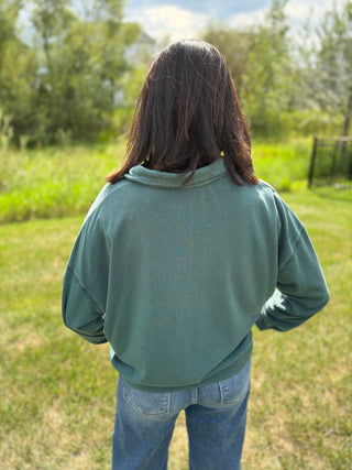Women's Mineral Wash Button-Neck Pullover Sweatshirt