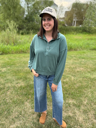 Women's Mineral Wash Button-Neck Pullover Sweatshirt
