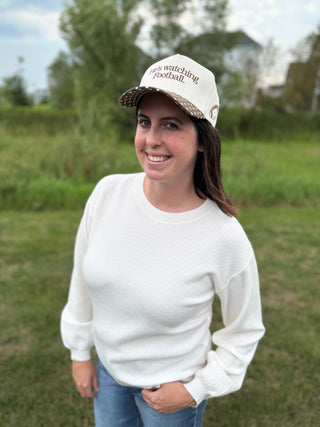 Women's Vertically Textured Balloon Sleeve Pullover Sweater
