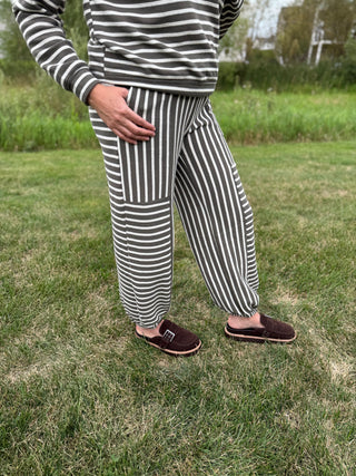 Women's Waist Strap Tie Stripe Parachute Pants