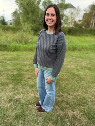 Women's Micro Brushed Color Accent Stripe Sweatshirt