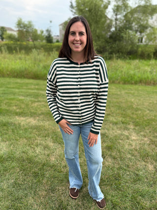 Women's Bold Striped Button-Down Sweater Cardigan