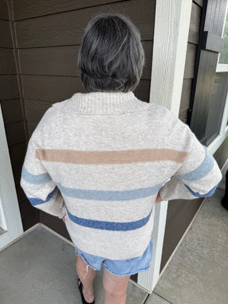 Plus Striped Pullover Collared Sweater