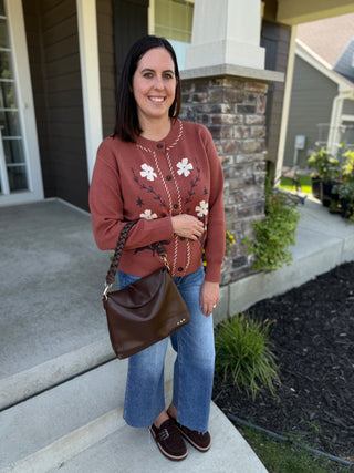 Women's Floral Jacquard Whipstitch Cardigan