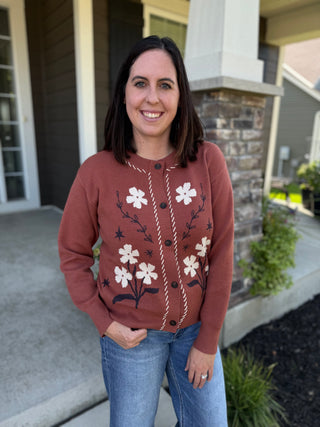 Women's Floral Jacquard Whipstitch Cardigan