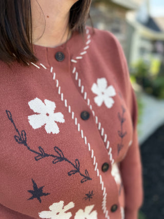Women's Floral Jacquard Whipstitch Cardigan