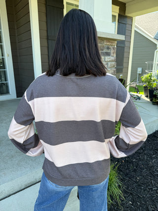 Women's Block Stripe Crew Neck Oversized Sweatshirt Top