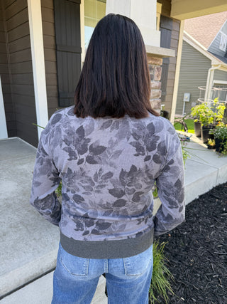 Women's Floral Print Rib Knit Long Sleeve Top