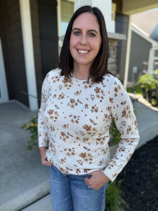 Women's Ditsy Floral Print Crew Neck Sweater
