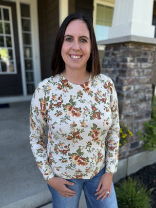 Women's Vintage Floral Print Crew Neck Sweater