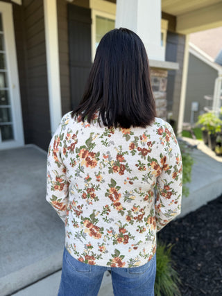 Women's Vintage Floral Print Crew Neck Sweater