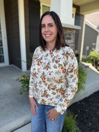 Women's Vintage Floral Print Crew Neck Sweater