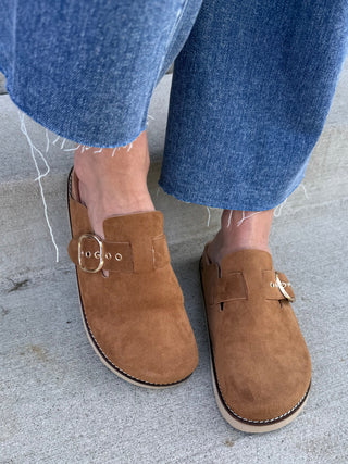 Women's Corkys Distracted Clogs — Camel Faux Suede