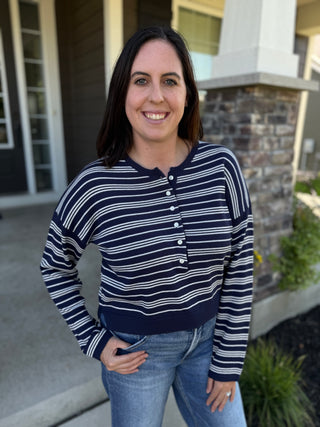 Striped Henley Sweater | Women's Relaxed Fit Pullover