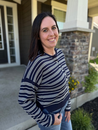 Striped Henley Sweater | Women's Relaxed Fit Pullover