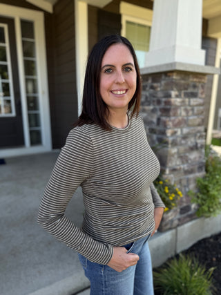 Women's Basic Striped Jersey Long Sleeve Top