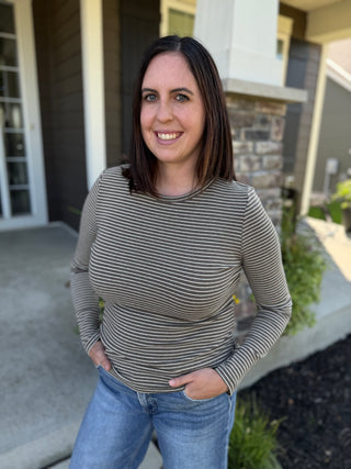 Women's Basic Striped Jersey Long Sleeve Top