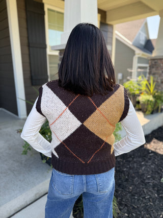 Argyle Sweater Vest | Women's Cap Sleeve Round Neck Knit Vest