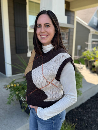 Argyle Sweater Vest | Women's Cap Sleeve Round Neck Knit Vest